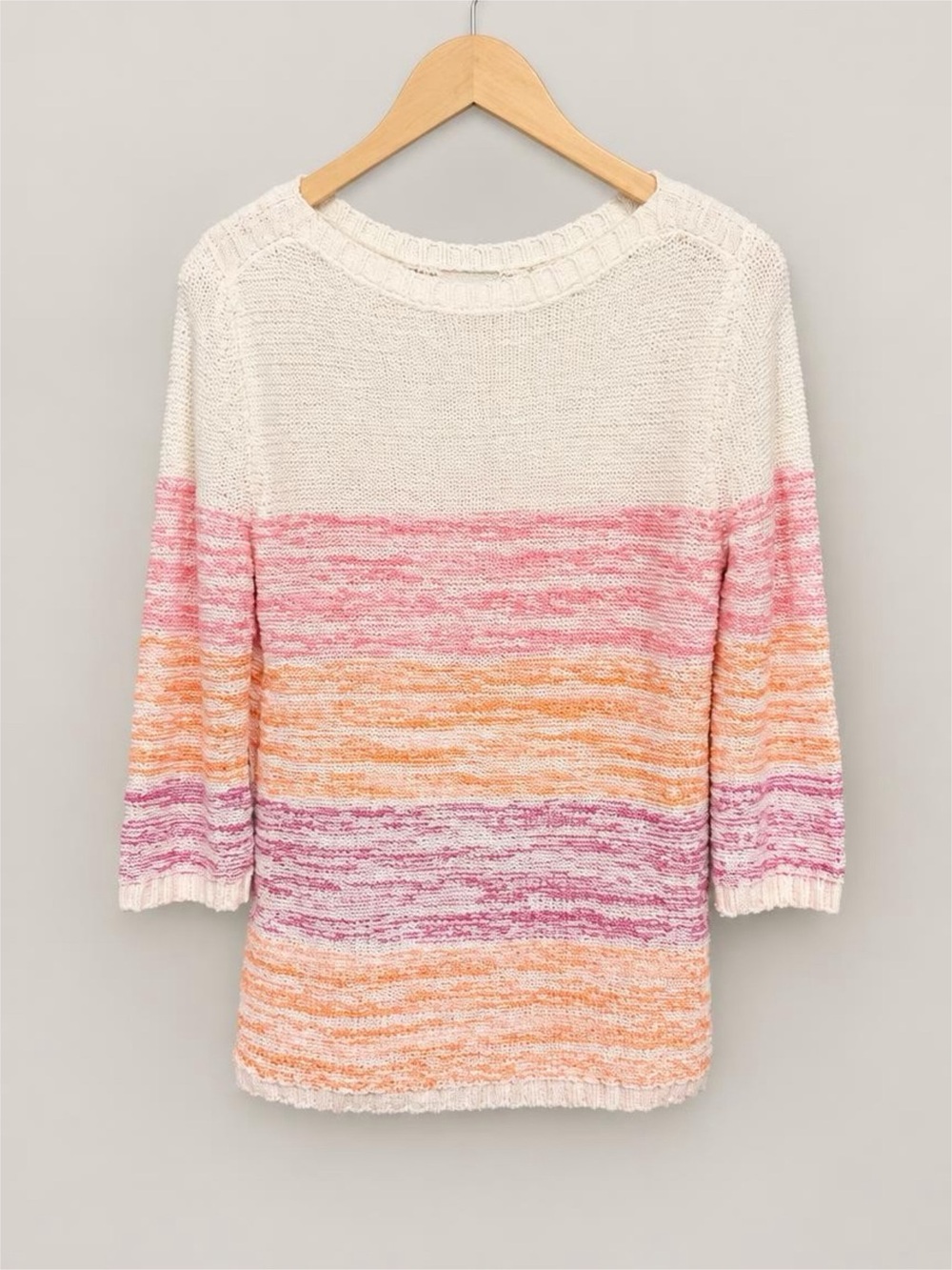 Women's Cream Crewneck Sweater with Pink & Orange Stripes